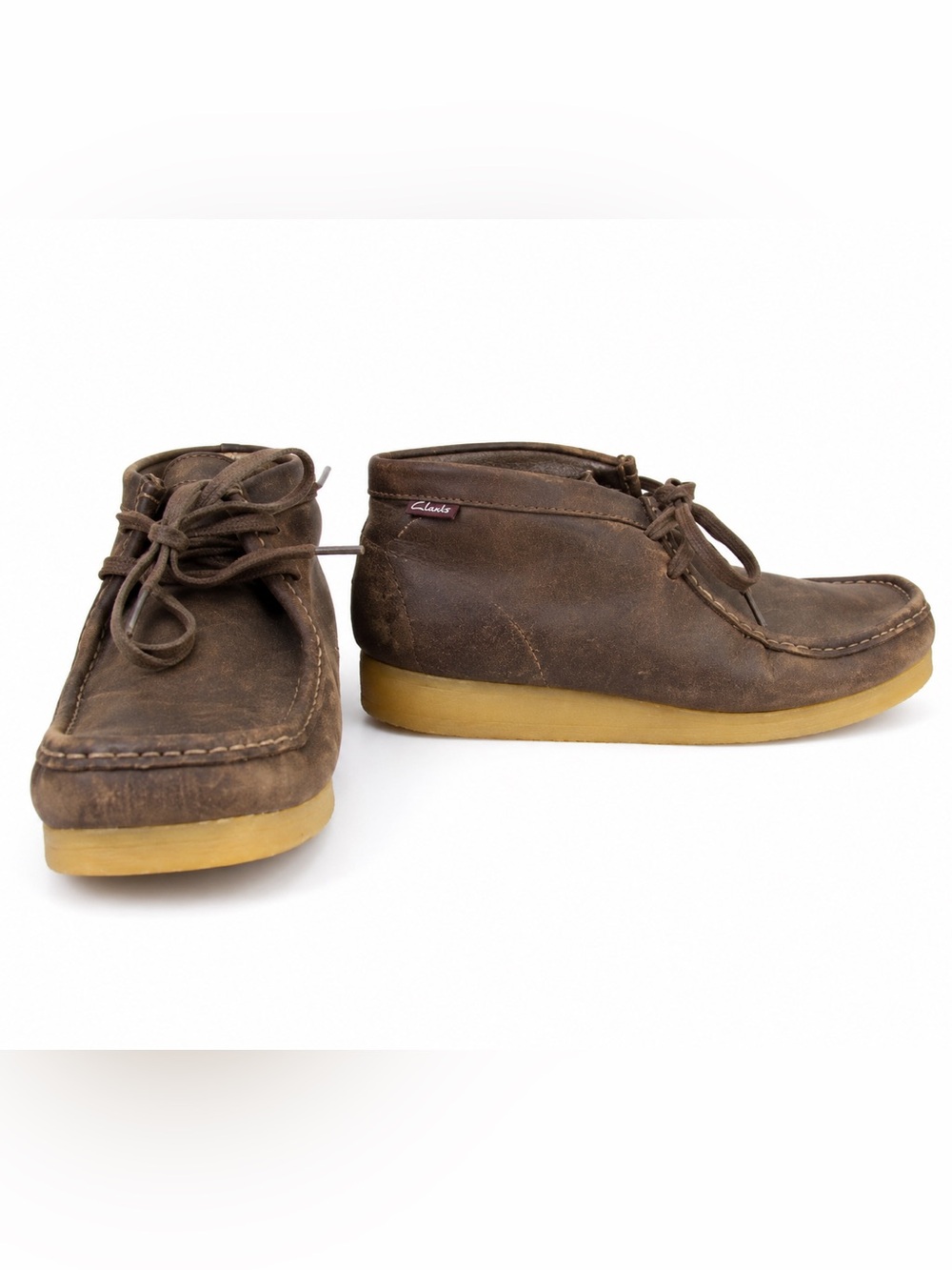 Clarks Stinson Hi Brown Boots w/oily leather & classic crepe sole